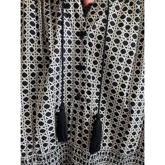 CHICO'S Navy White Cotton Poplin Basket Weave Tiered Maxi Dress Sz 3 US 16 - Picture 7 of 14